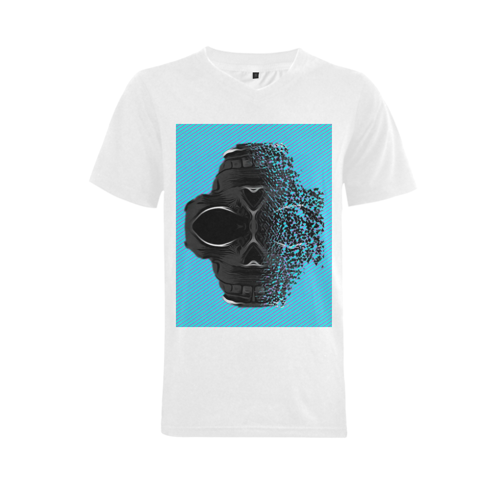 fractal black skull portrait with blue abstract background Men's V-Neck T-shirt (USA Size) (Model T10)