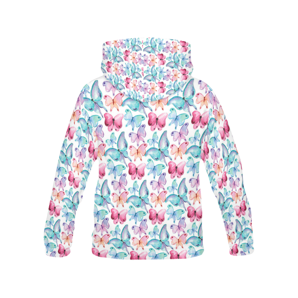 Watercolor Colorful Butterflies All Over Print Hoodie for Women (USA Size) (Model H13)