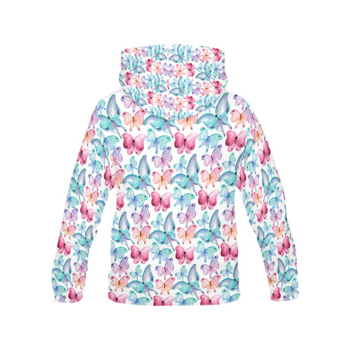 Watercolor Colorful Butterflies All Over Print Hoodie for Women (USA Size) (Model H13)