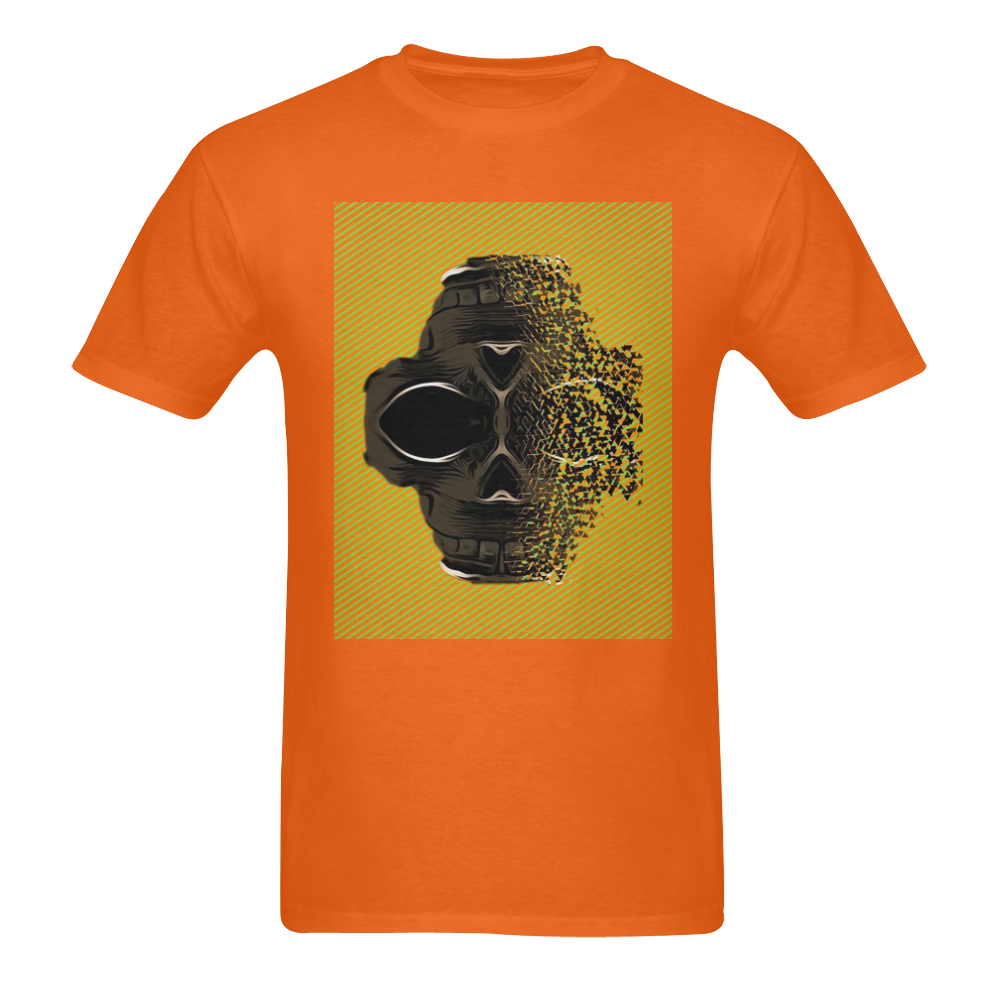 fractal black skull portrait with orange abstract background Men's T-Shirt in USA Size (Two Sides Printing)