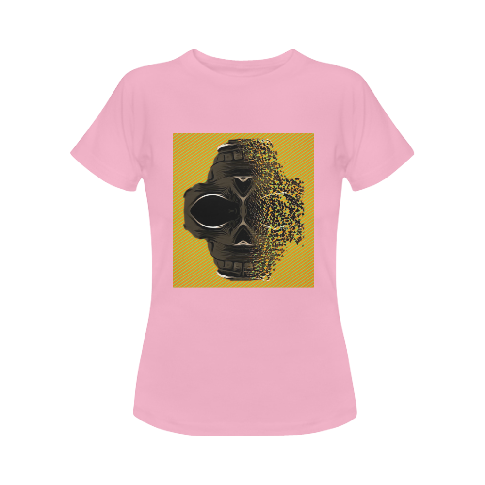 fractal black skull portrait with orange abstract background Women's Classic T-Shirt (Model T17）