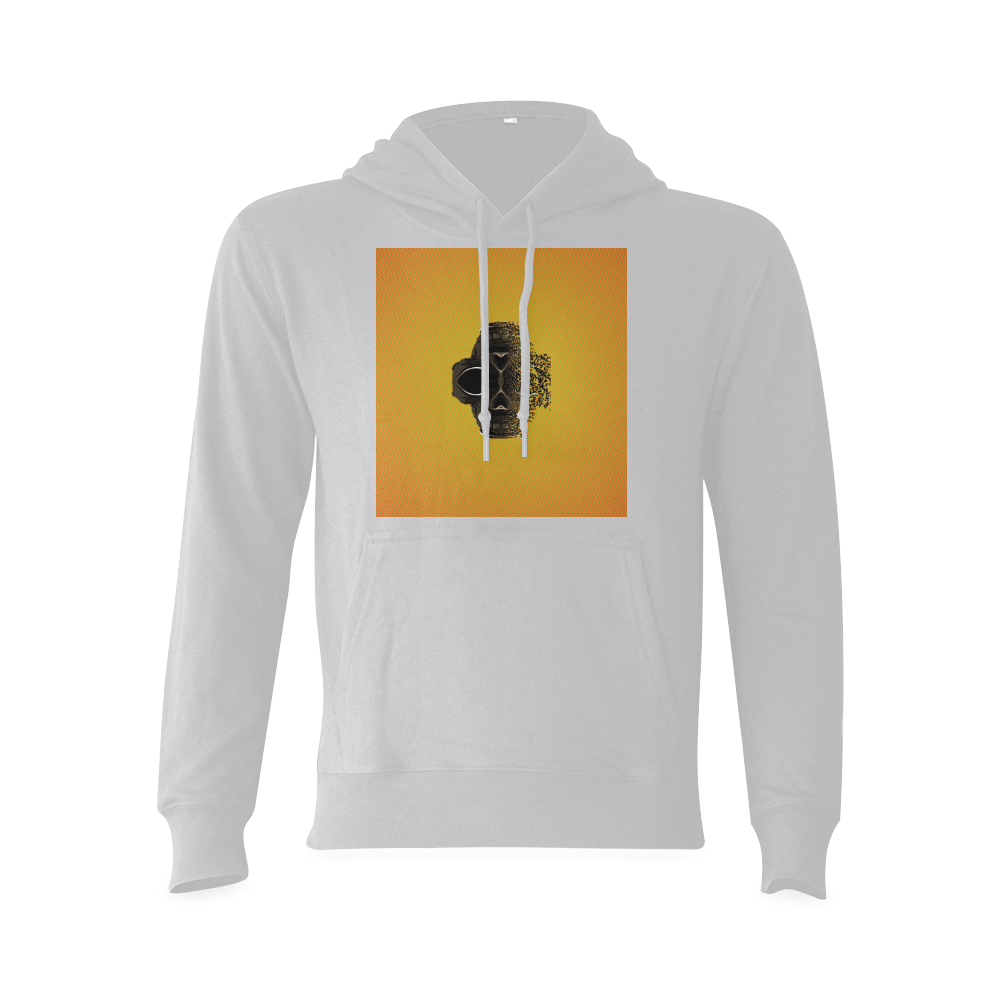 fractal black skull portrait with orange abstract background Oceanus Hoodie Sweatshirt (Model H03)