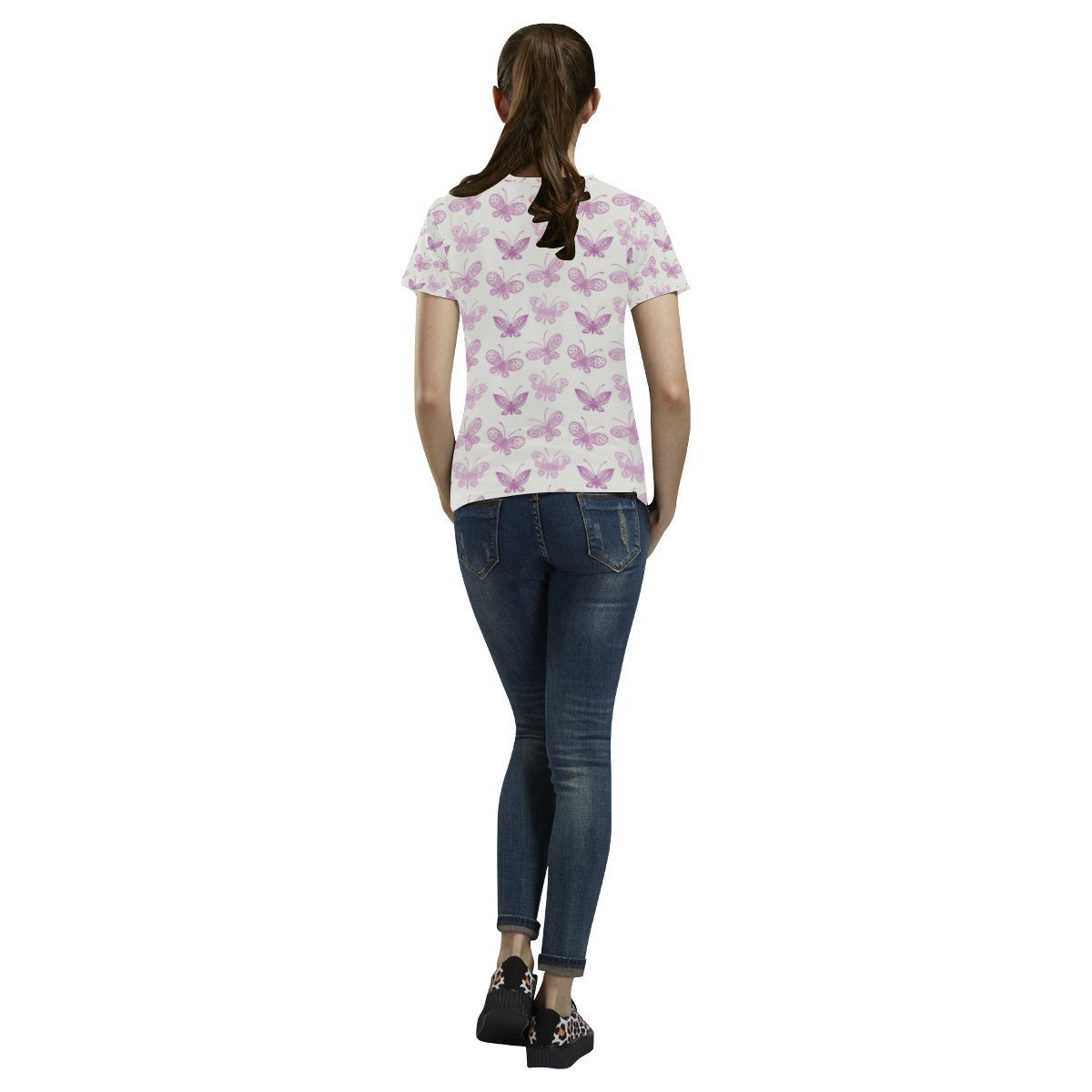 Fantastic Pink Butterflies All Over Print T-Shirt for Women (USA Size) (Model T40)