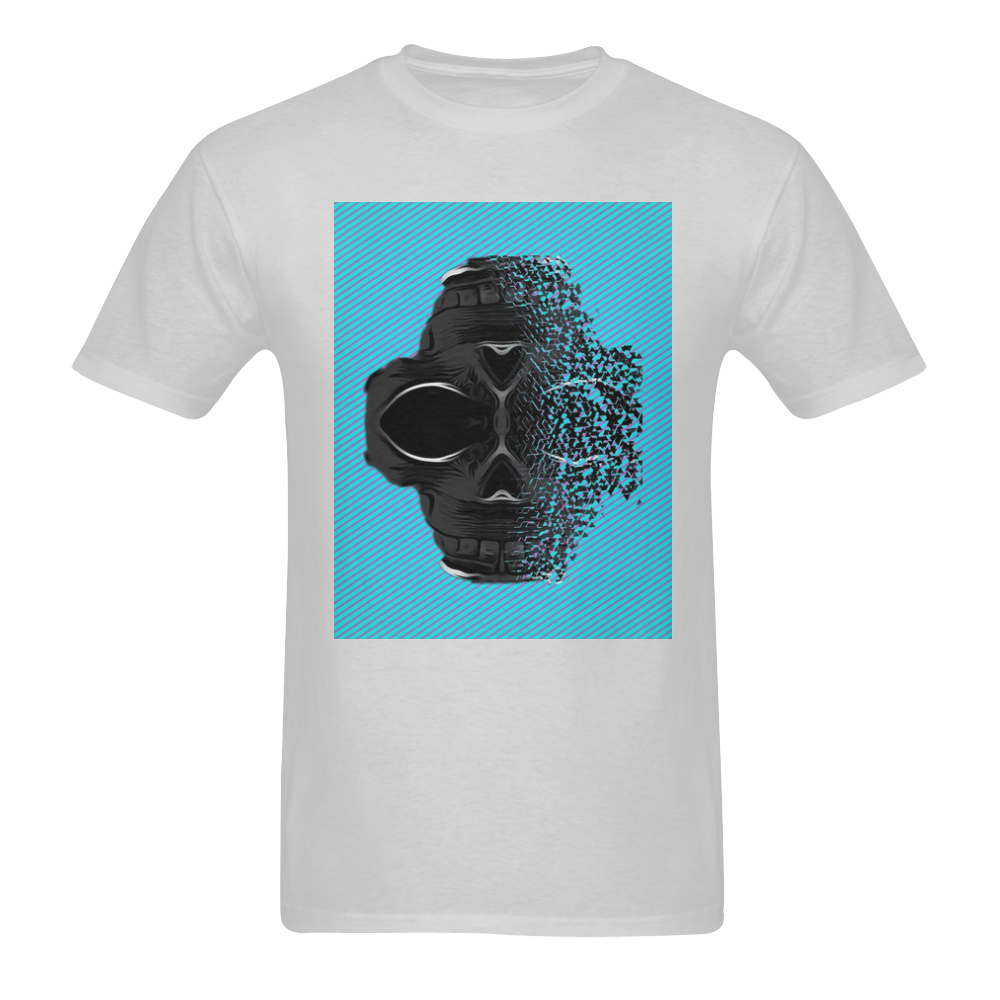 fractal black skull portrait with blue abstract background Sunny Men's T- shirt (Model T06)