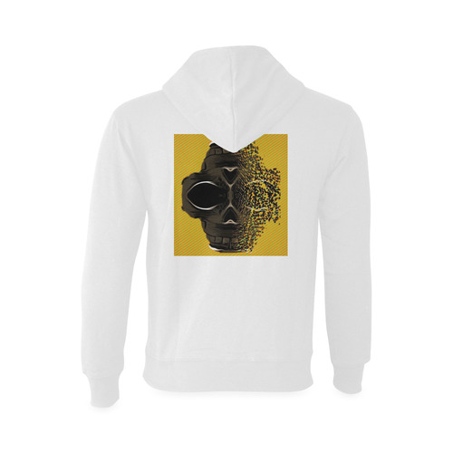 fractal black skull portrait with orange abstract background Oceanus Hoodie Sweatshirt (Model H03)