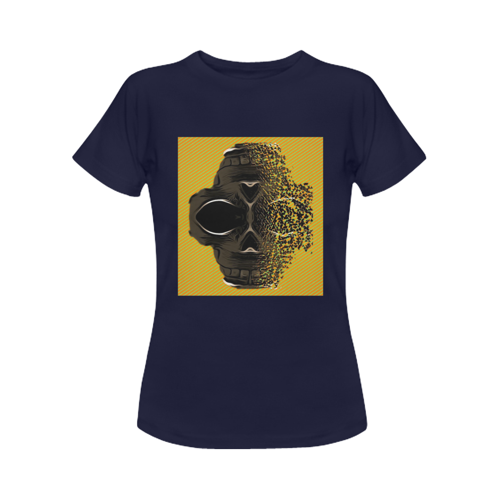 fractal black skull portrait with orange abstract background Women's Classic T-Shirt (Model T17）