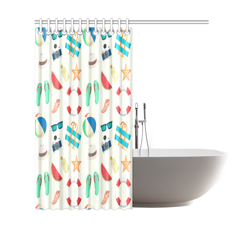 Summer Beach Fun Watermelon Camera Flipflops Shower Curtain 69"x70"