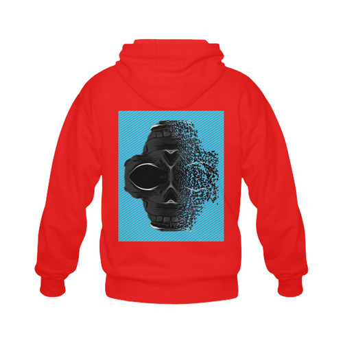 fractal black skull portrait with blue abstract background Gildan Full Zip Hooded Sweatshirt (Model H02)