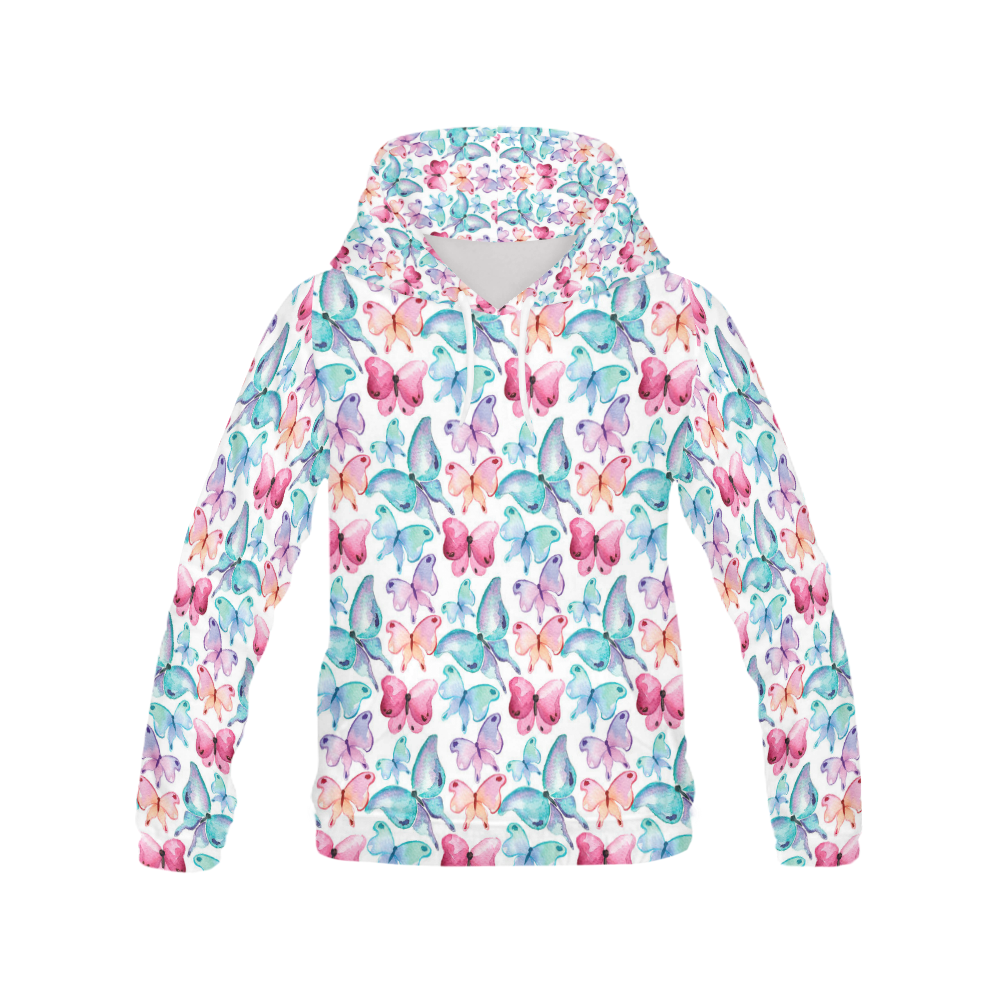 Watercolor Colorful Butterflies All Over Print Hoodie for Women (USA Size) (Model H13)