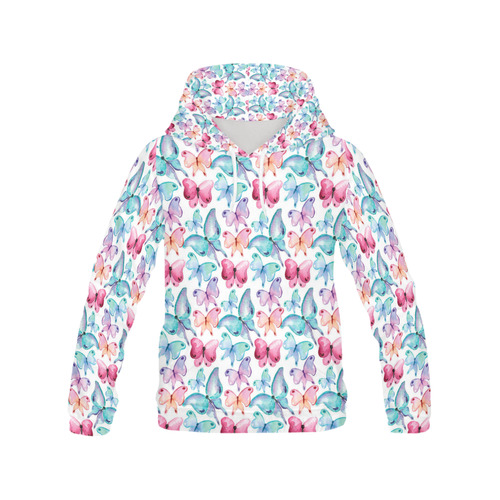 Watercolor Colorful Butterflies All Over Print Hoodie for Women (USA Size) (Model H13)