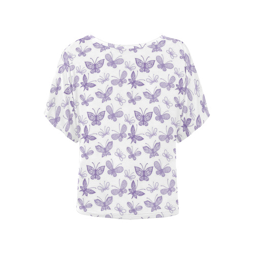 Cute Purple Butterflies Women's Batwing-Sleeved Blouse T shirt (Model T44)