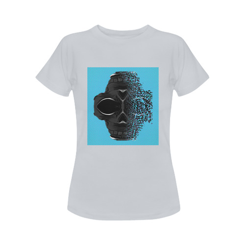 fractal black skull portrait with blue abstract background Women's Classic T-Shirt (Model T17）