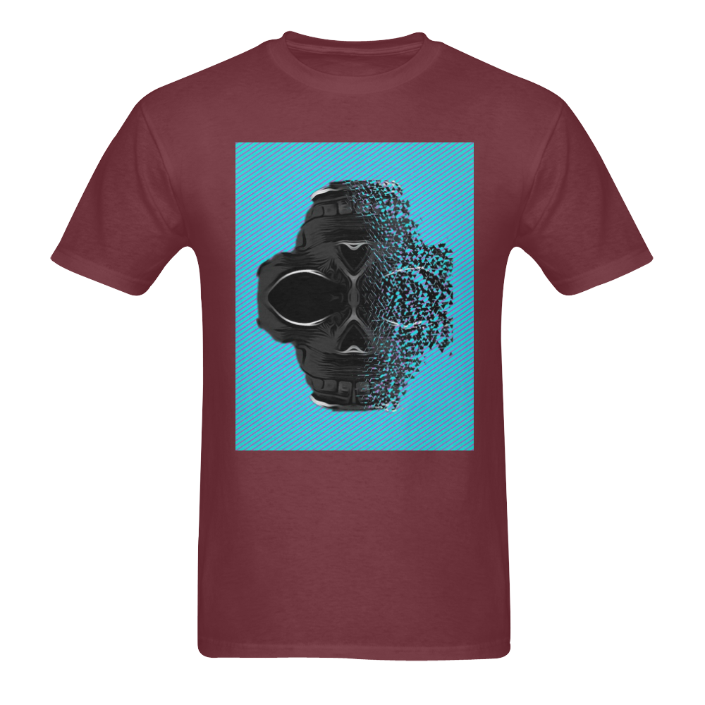 fractal black skull portrait with blue abstract background Sunny Men's T- shirt (Model T06)