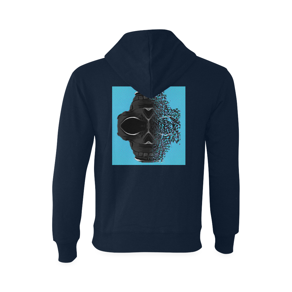 fractal black skull portrait with blue abstract background Oceanus Hoodie Sweatshirt (Model H03)