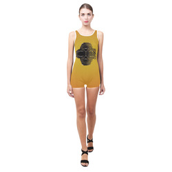 fractal black skull portrait with orange abstract background Classic One Piece Swimwear (Model S03)