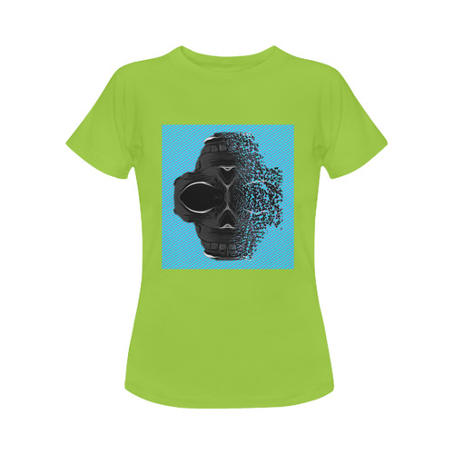 fractal black skull portrait with blue abstract background Women's Classic T-Shirt (Model T17）