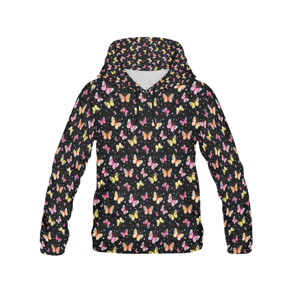 Watercolor Butterflies Black Edition All Over Print Hoodie for Women (USA Size) (Model H13)