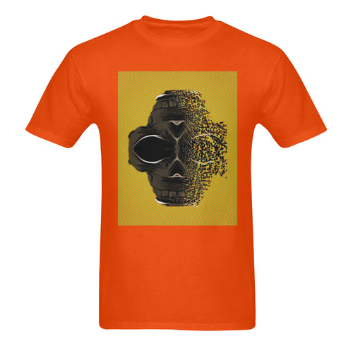 fractal black skull portrait with orange abstract background Sunny Men's T- shirt (Model T06)