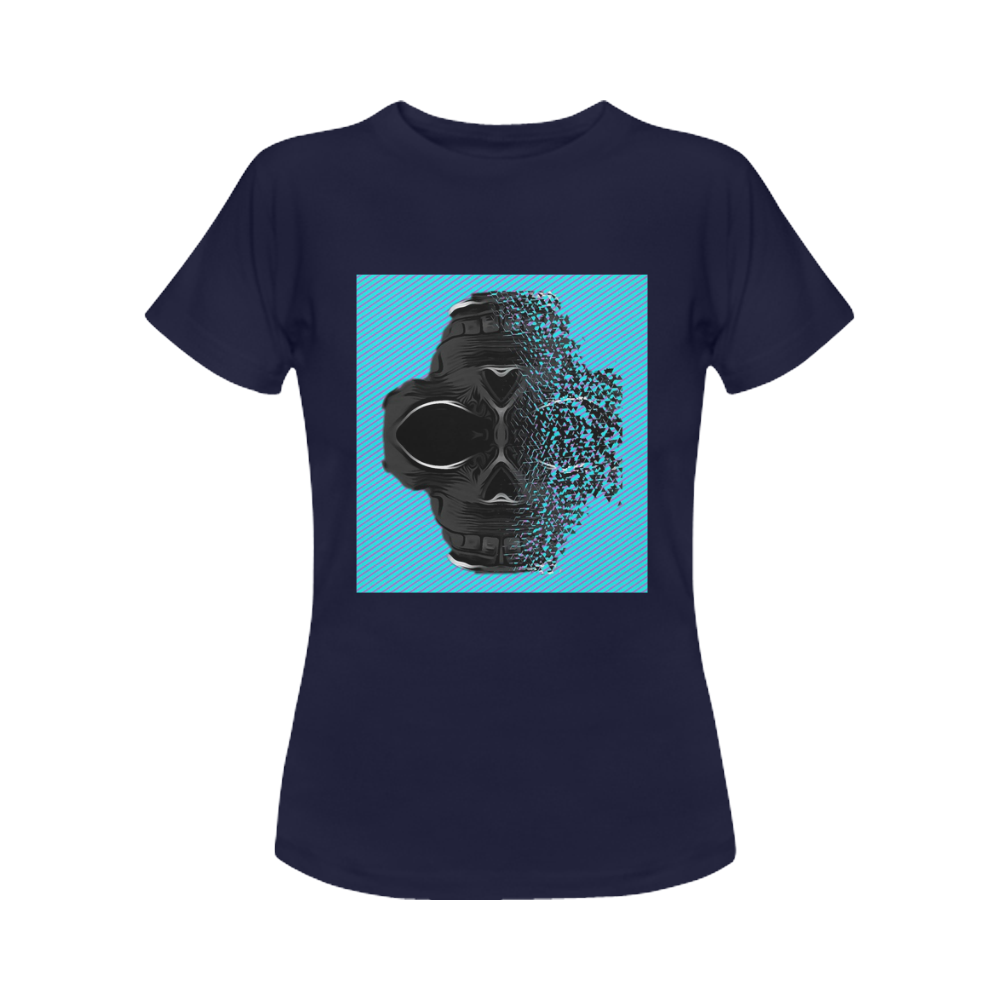fractal black skull portrait with blue abstract background Women's Classic T-Shirt (Model T17）