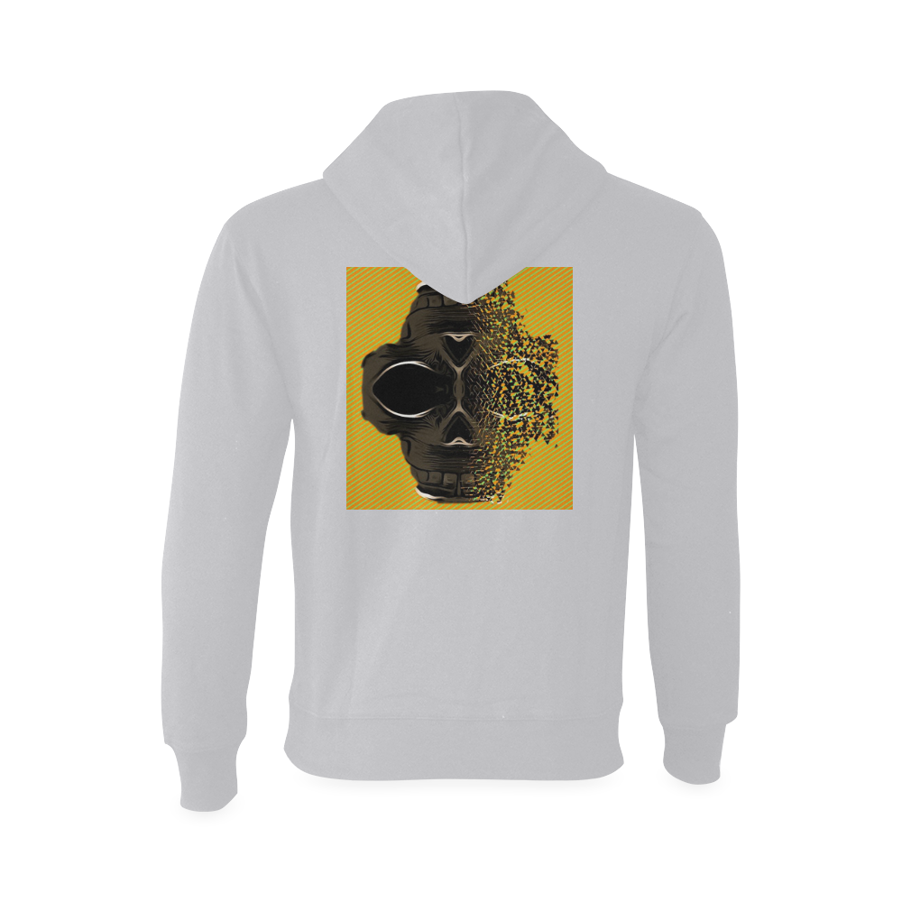 fractal black skull portrait with orange abstract background Oceanus Hoodie Sweatshirt (Model H03)