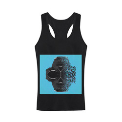 fractal black skull portrait with blue abstract background Plus-size Men's I-shaped Tank Top (Model T32)
