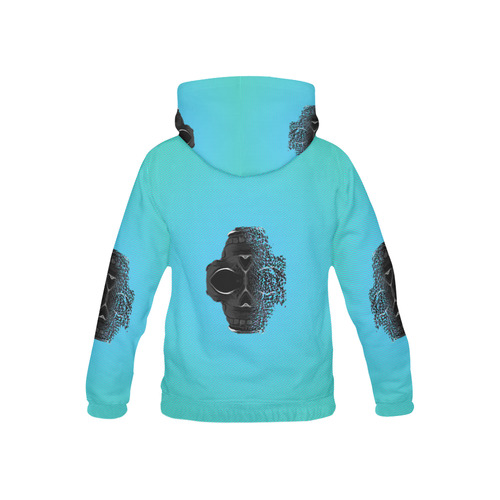fractal black skull portrait with blue abstract background All Over Print Hoodie for Kid (USA Size) (Model H13)