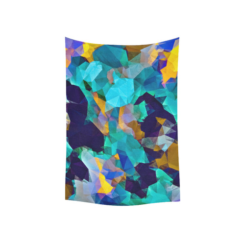 psychedelic geometric polygon abstract pattern in green blue brown yellow Cotton Linen Wall Tapestry 40"x 60"