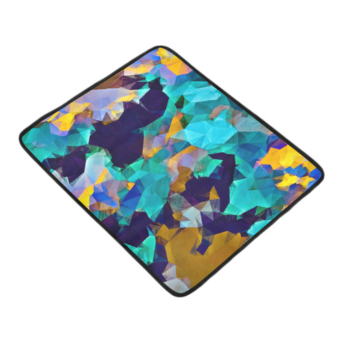 psychedelic geometric polygon abstract pattern in green blue brown yellow Beach Mat 78"x 60"
