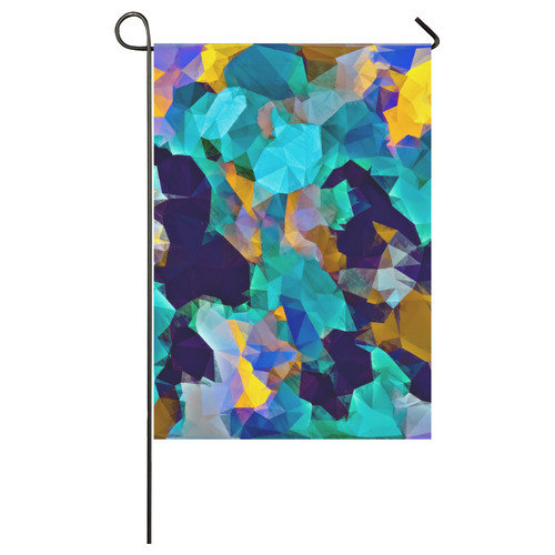 psychedelic geometric polygon abstract pattern in green blue brown yellow Garden Flag 28''x40'' （Without Flagpole）