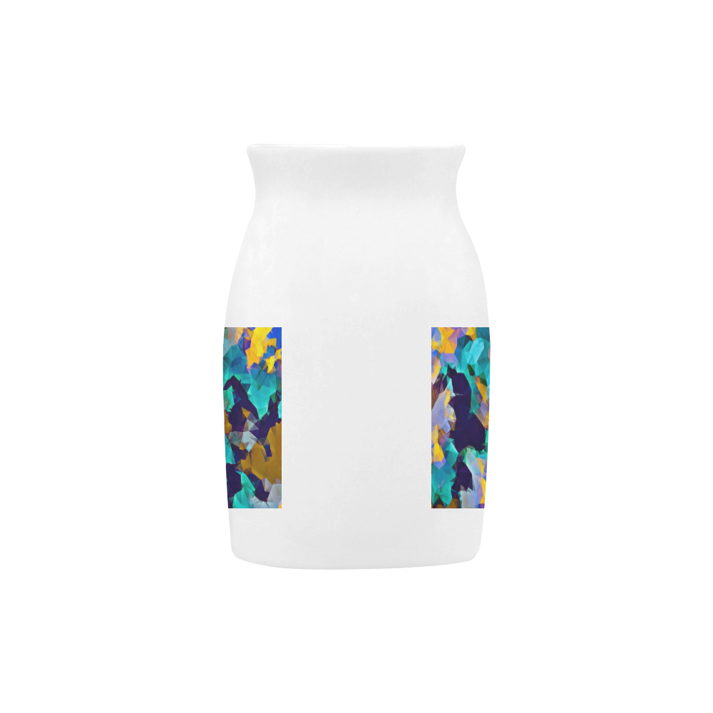 psychedelic geometric polygon abstract pattern in green blue brown yellow Milk Cup (Large) 450ml