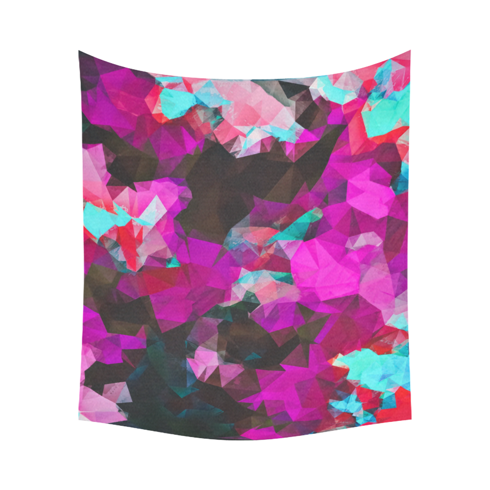 psychedelic geometric polygon abstract pattern in purple pink blue Cotton Linen Wall Tapestry 60"x 51"