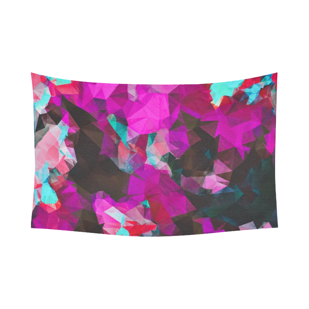 psychedelic geometric polygon abstract pattern in purple pink blue Cotton Linen Wall Tapestry 90"x 60"