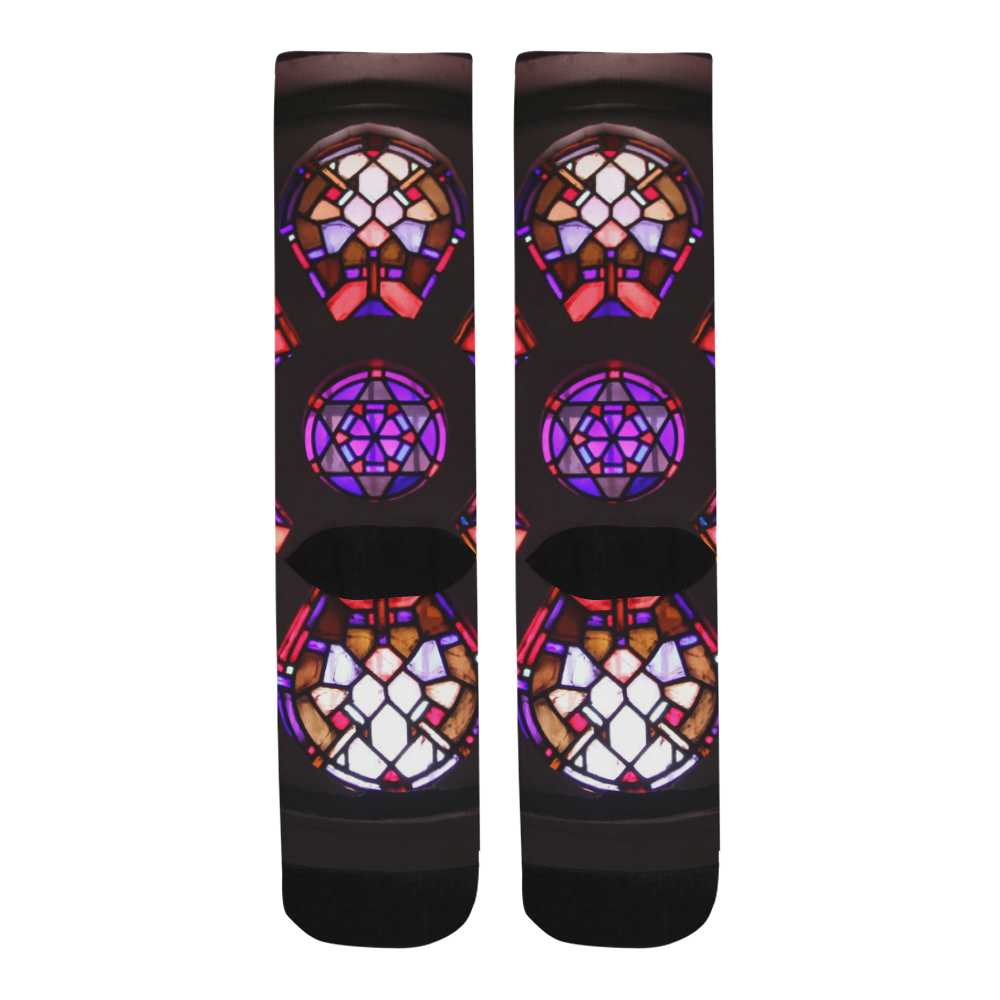 Geometric Purple Pink Rosary Window Mandala Trouser Socks