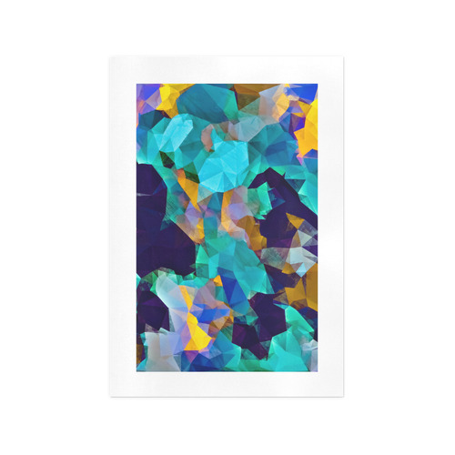 psychedelic geometric polygon abstract pattern in green blue brown yellow Art Print 13‘’x19‘’