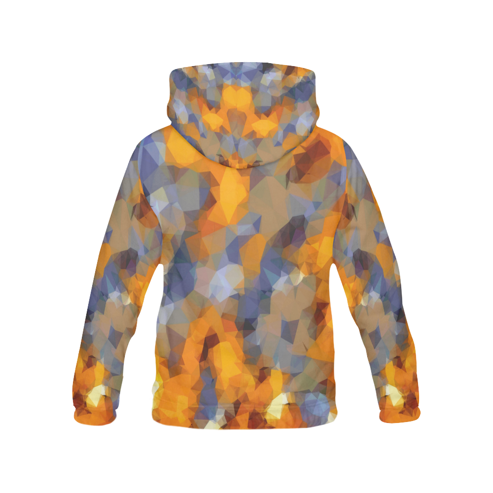 psychedelic geometric polygon abstract pattern in orange brown blue All Over Print Hoodie for Women (USA Size) (Model H13)