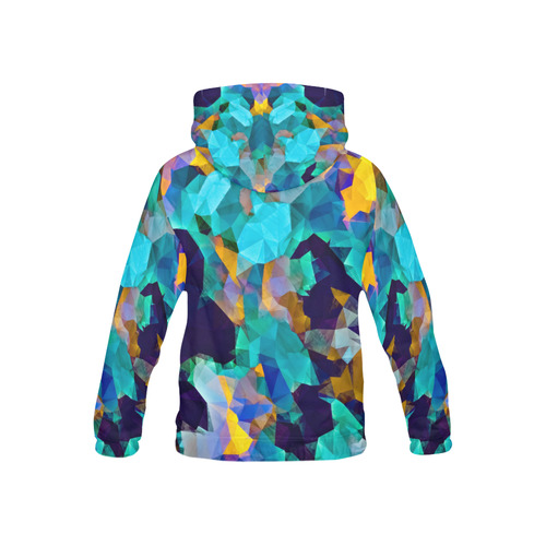 psychedelic geometric polygon abstract pattern in green blue brown yellow All Over Print Hoodie for Kid (USA Size) (Model H13)