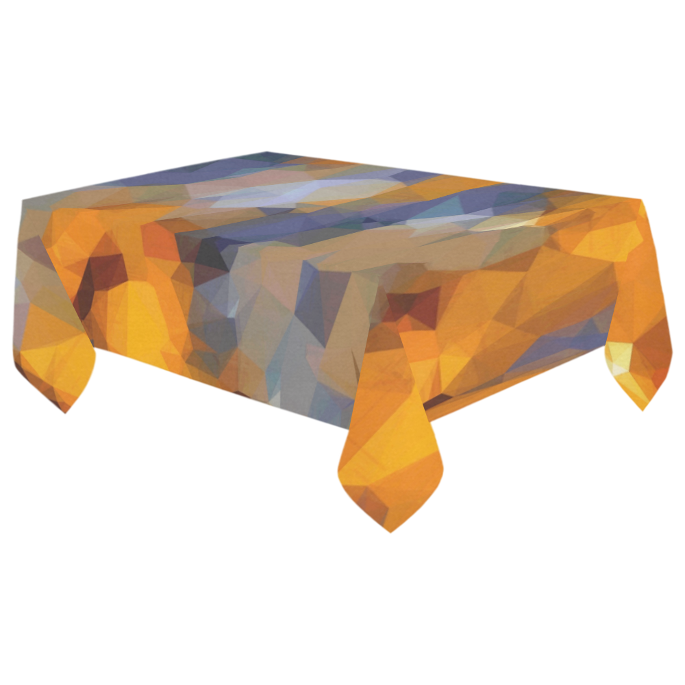psychedelic geometric polygon abstract pattern in orange brown blue Cotton Linen Tablecloth 60"x 104"