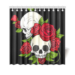 Skulls With Red Roses Shower Curtain 69"x70"