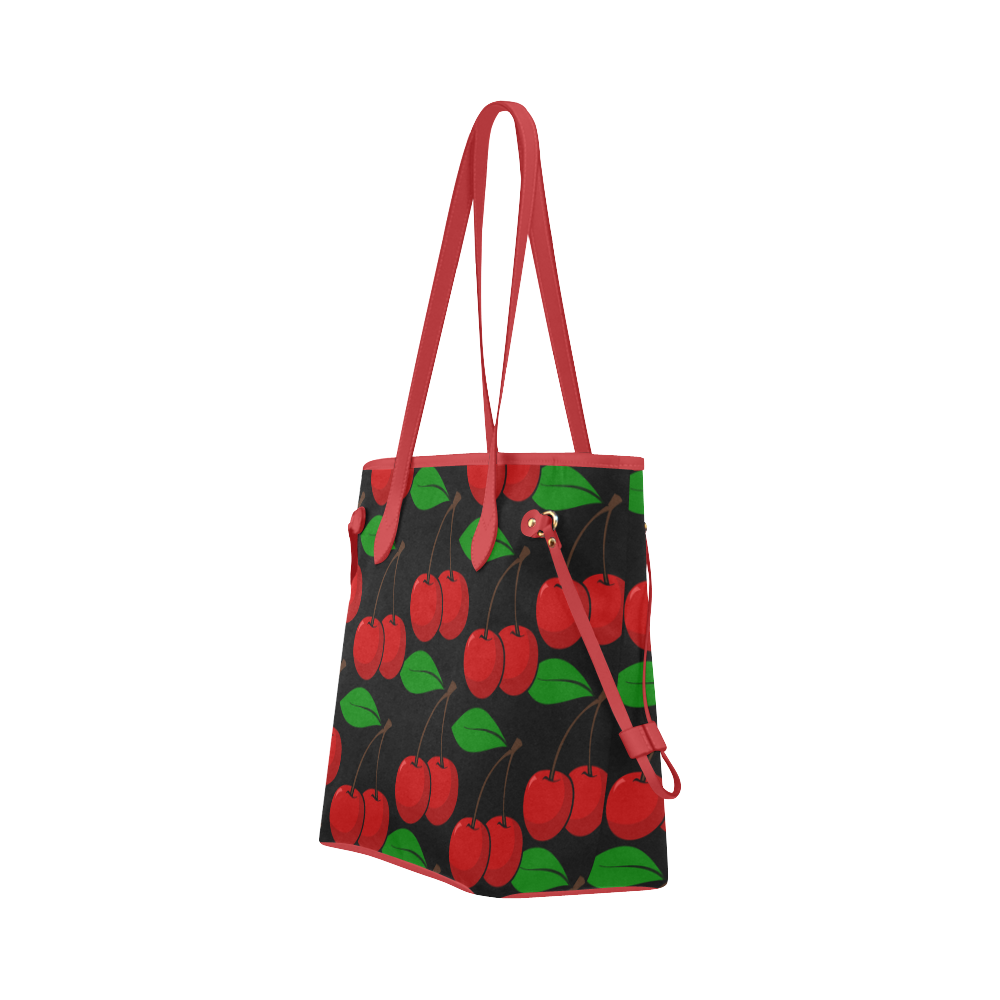 rockabilly cherries on black Clover Canvas Tote Bag (Model 1661)