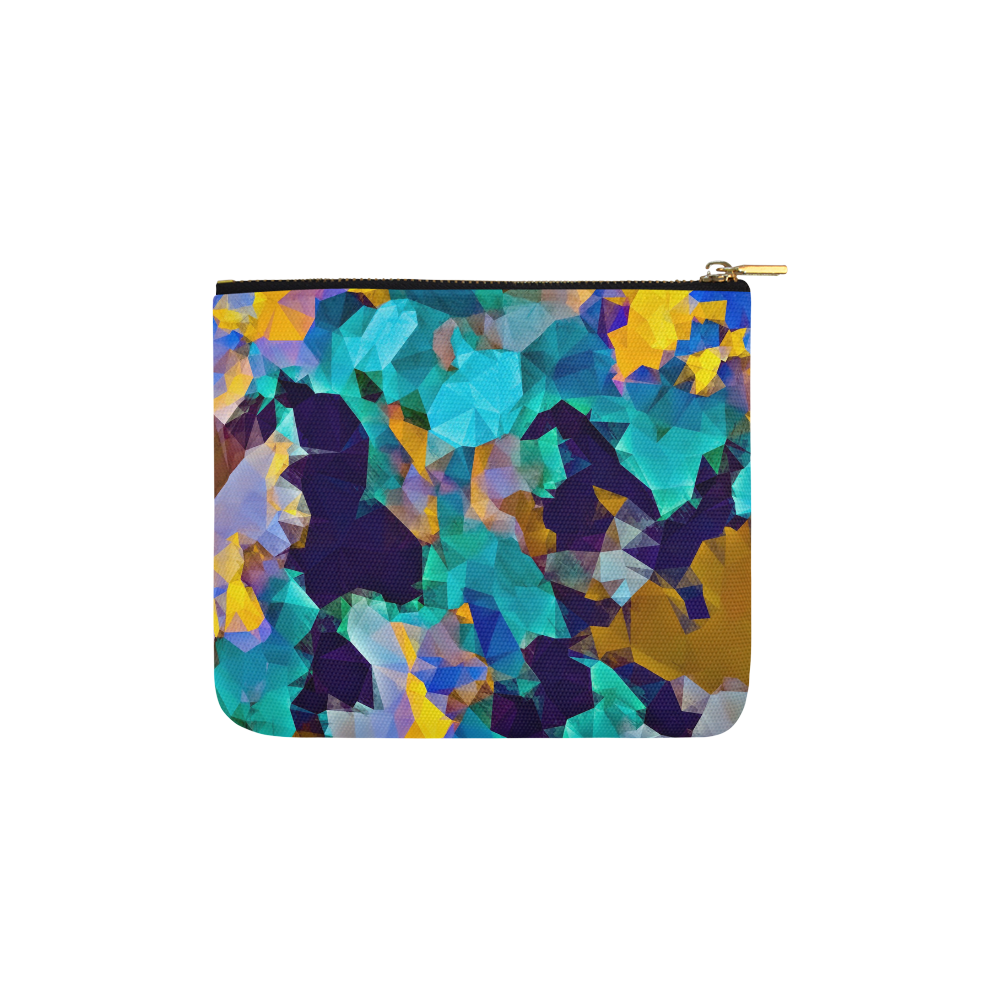 psychedelic geometric polygon abstract pattern in green blue brown yellow Carry-All Pouch 6''x5''