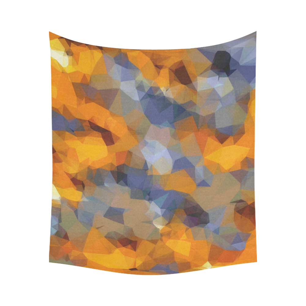 psychedelic geometric polygon abstract pattern in orange brown blue Cotton Linen Wall Tapestry 60"x 51"