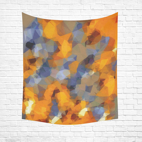 psychedelic geometric polygon abstract pattern in orange brown blue Cotton Linen Wall Tapestry 51"x 60"