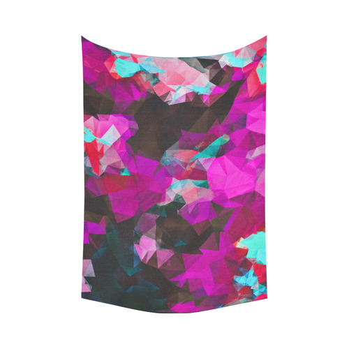 psychedelic geometric polygon abstract pattern in purple pink blue Cotton Linen Wall Tapestry 90"x 60"