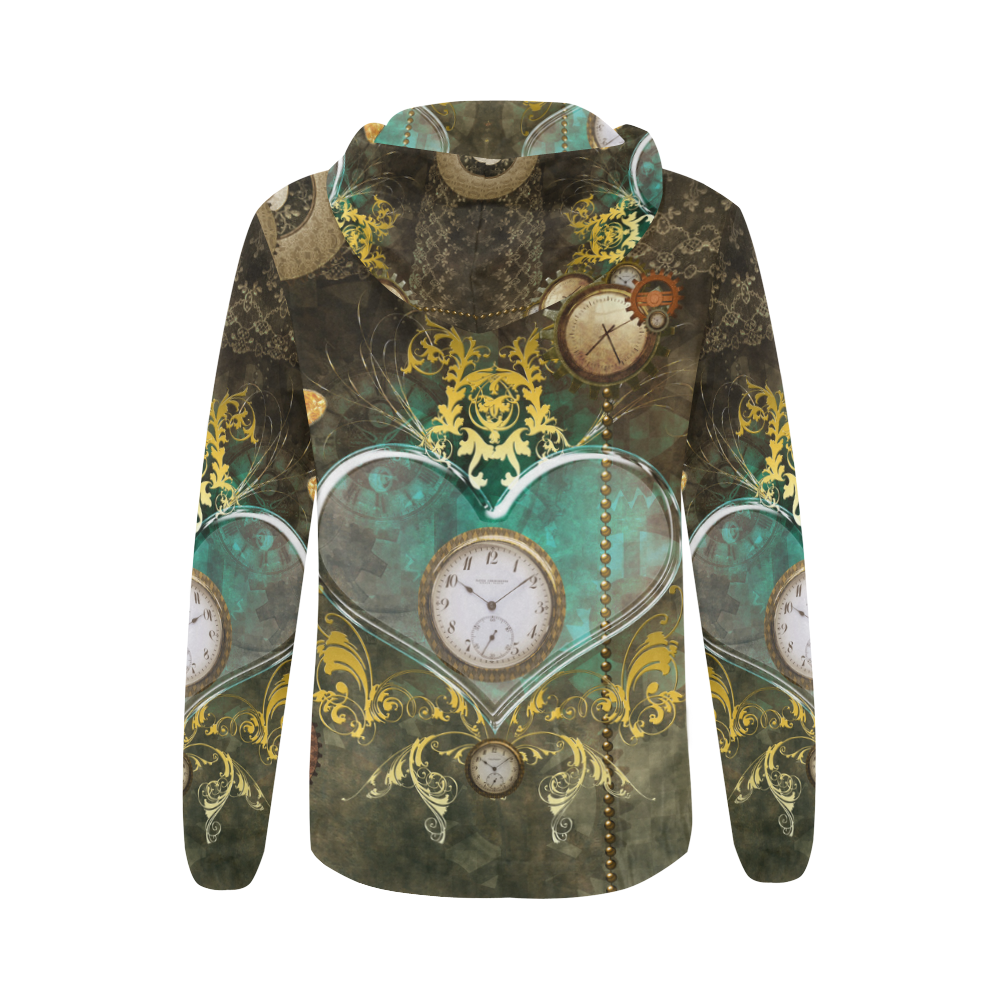 Steampunk, elegant design with heart All Over Print Full Zip Hoodie for Women (Model H14)