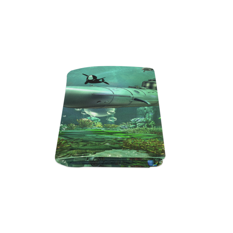 Awesome submarine with orca Blanket 50"x60"