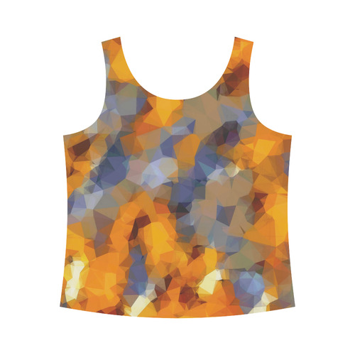 psychedelic geometric polygon abstract pattern in orange brown blue All Over Print Tank Top for Women (Model T43)