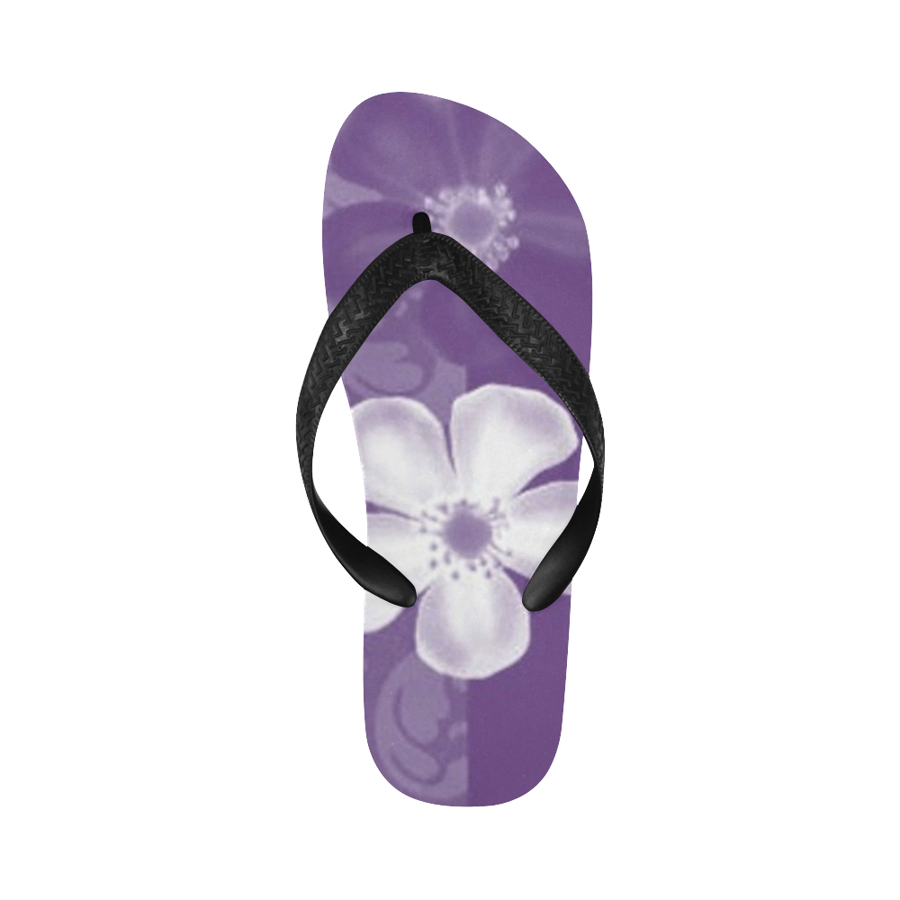 Retro 70s Flowers Lilac Flip Flops for Men/Women (Model 040)