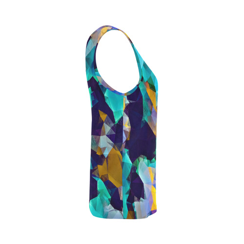 psychedelic geometric polygon abstract pattern in green blue brown yellow All Over Print Tank Top for Women (Model T43)