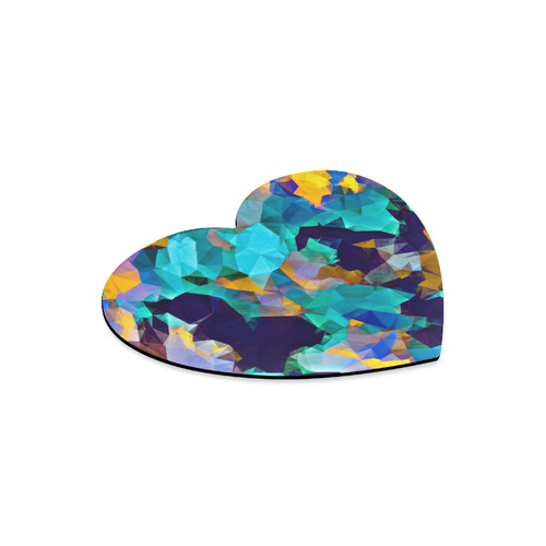 psychedelic geometric polygon abstract pattern in green blue brown yellow Heart-shaped Mousepad