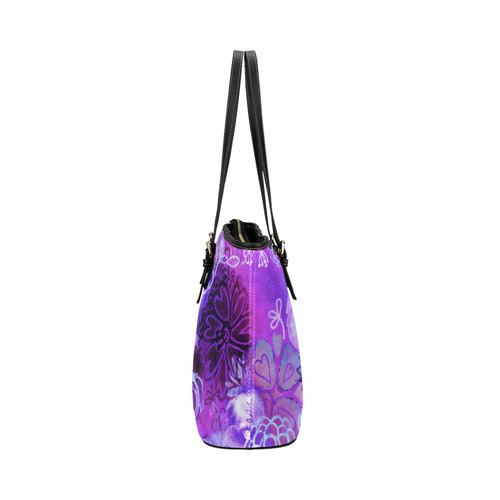 Urban Purple Flowers Leather Tote Bag/Large (Model 1651)